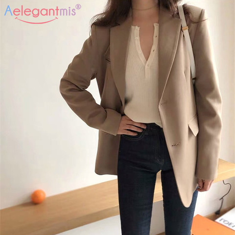 Aelegantmis-Chaqueta de Moda de Primavera para mujer, chaqueta informal con bolsillos, traje de trabajo de manga larga, chaqueta ajustada Lisa para oficina, 2022 ► Foto 1/6