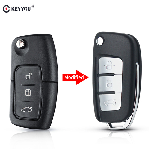 KEYYOU-funda plegable con 3 botones para coche, carcasa con tapa para llave remota, para Ford Focus Fiesta c-max s-max Ka Mondeo Galaxy Fob HU101/FO21 ► Foto 1/6