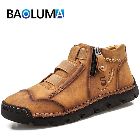 Los hombres de la marca botas de cuero de los hombres al aire libre botas de los hombres occidentales botas de tobillo botas de los hombres transpirables zapatos de otoño zapatos ► Foto 1/6