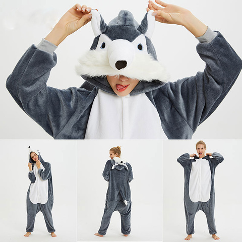 Los adultos Animal pijama Kigurumi lobo de dibujos animados mono niños ropa de dormir Homewear camisón Lobo Panda Anime manta de ► Foto 1/6