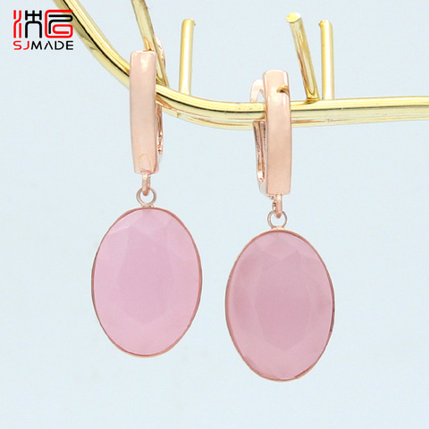 SJMADE pendientes largos de cristal grandes ovales exagerados simples a la moda para mujeres 2022 joyería de boda 585 pendientes de gota de oro rosa ► Foto 1/6