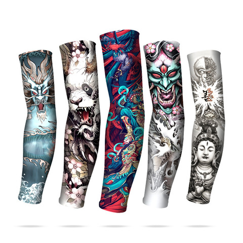 Mangas de tatuaje chinas para hombre, protector de brazo para motorista al aire libre, guantes para conducir, protector solar, pesca, manga larga, de seda helada, mangas para brazo para mujer ► Foto 1/6