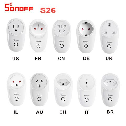 Sonoff S26 WiFi potencia inteligente hembra US/EU/UK/AU/CN/IL/CH/es/BR inalámbrica enchufe inteligente casa básica interruptor con asistente de Google Alexa ► Foto 1/6