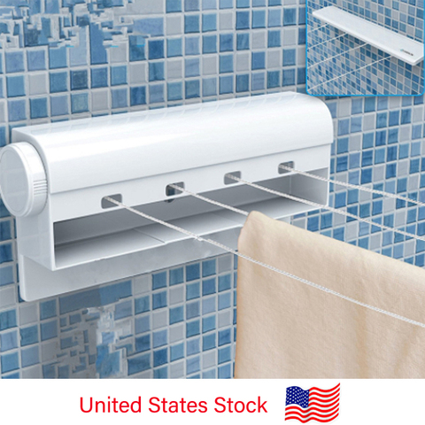 Tendedero retráctil de acero inoxidable, 5 líneas, para interior de baño, secador de ropa, balcón, cuerda de acero ► Foto 1/6