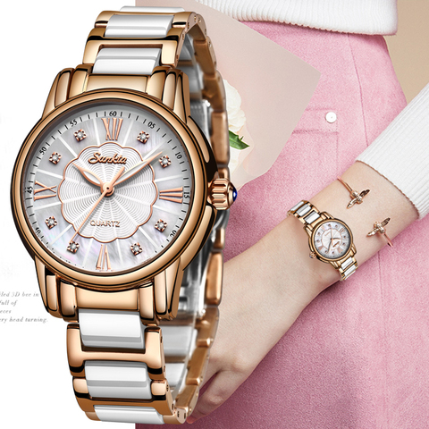 Relojes de lujo SUNKTA reloj de diamantes para mujer con correa de acero de oro rosa resistente al agua relojes de pulsera para mujer reloj de marca superior ► Foto 1/6