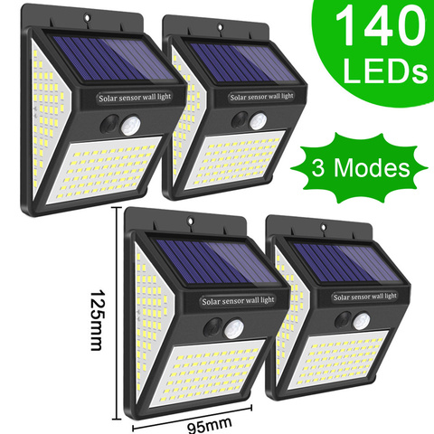 luz solar led para exterior 3 modos 140 LED jardín luz Solar Sensor de movimiento al aire libre luz Solar de seguridad para pared Decoración Para valla PIR lámpara de energía impermeable focos luz led solar envio grati ► Foto 1/6