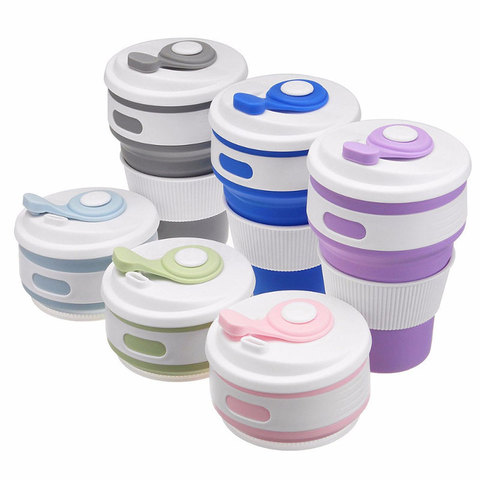 350ml taza de café plegable tazas de silicona para agua libre de BPA silicona portátil telescópica bebiendo plegable Multi-función de la taza ► Foto 1/6