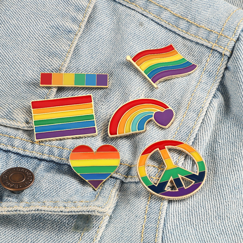 LGBT-broche de Corazón arco iris con bandera Unisex, alfileres esmaltados de la paz y el amor, ropa, bolso, solapa, insignia de Orgullo Gay, regalo de joyería ► Foto 1/6