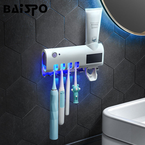 BAISPO soporte de cepillo de dientes UV esterilizador de carga de energía Solar dispensador automático de pasta de dientes exprimidores accesorios de baño para el hogar ► Foto 1/6