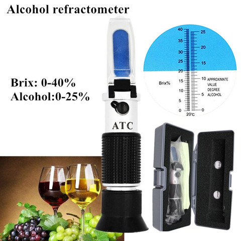Refractómetro de alcohol de mano, medidor de azúcar Brix 0-40% alcohol 0-25%, alcoholímetro, Refractómetro con caja de venta al por menor, 40% de descuento ► Foto 1/6