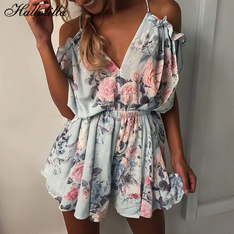 Traje de estilo bohemio con estampado Floral Sexy monos cortos de Macacao Feminino ropa de mujer Casual verano playa mono ► Foto 1/6