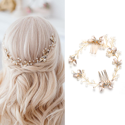 Diadema de hoja de perlas para mujer, accesorios para el cabello, Tiara, accesorios de boda, diadema en la cabeza ► Foto 1/6