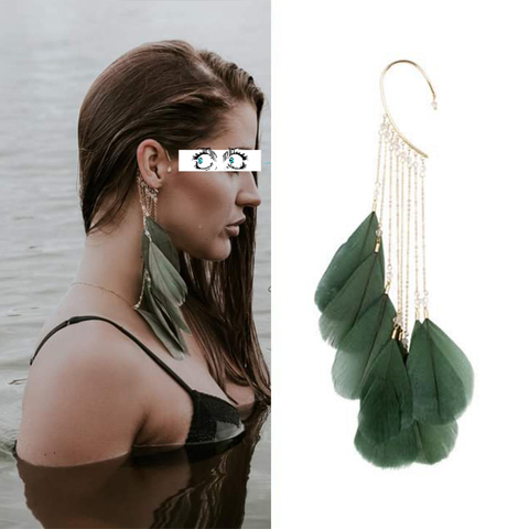 Pendientes de plumas bohemias para mujer, abalorio de estilo étnico, borla colgante, puño, Clip para oreja, joyería, accesorios bohemios, 1 Uds. ► Foto 1/1