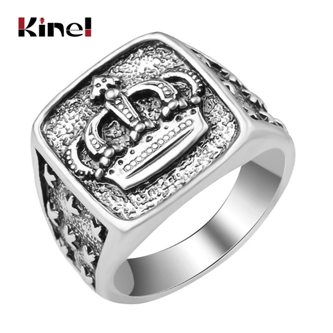 Kinel-casco de calavera Chapado en plata para hombre, joyería Punk, anillo de piedra negra, anillos de plata tibetana, anillos de esqueleto 2022 ► Foto 1/6