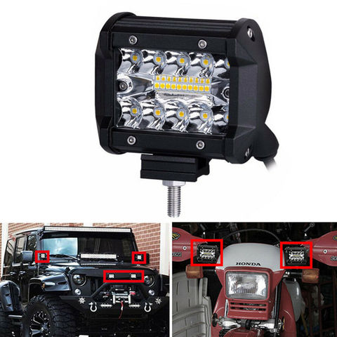 Triple fila Offroad barra de luz 4 pulgadas de inundación Spot Combo 60W LED Barra de luz de trabajo para camión barco 4x4 conducción luz SUV 12V 24V ► Foto 1/6