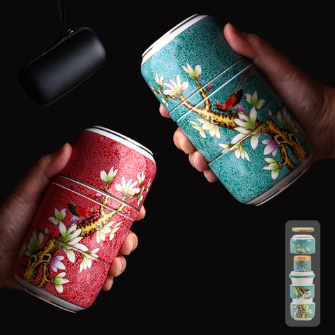 Juego de té de cerámica una maceta, juego de viaje portátil creativo, dos tazas, regalo ► Foto 1/5