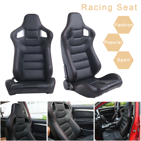 R-EP-Asiento universal estilo deportivo, sillón XH-1041-BK para tunear coches, simulador de auto de carreras, ajustable y de cuero negro de PVC ► Foto 1/6