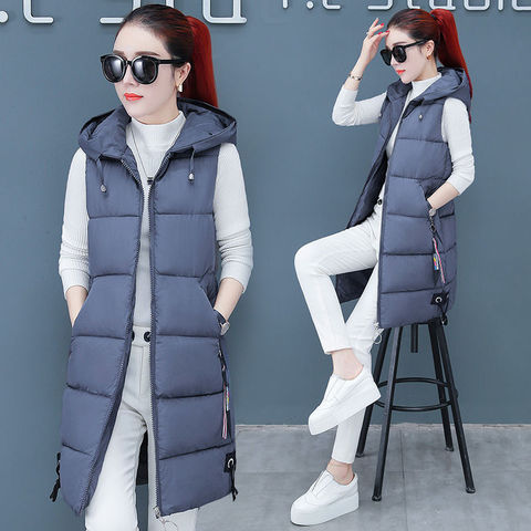 Chaleco largo de plumas para mujer, ropa de abrigo de invierno, sin mangas, con capucha, informal ► Foto 1/6