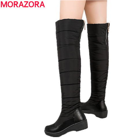 MORAZORA talla grande 35-44 caliente botas para la nieve de las mujeres de la cremallera de la hasta la rodilla botas de Negro Azul de algodón de las señoras botas de invierno ► Foto 1/6