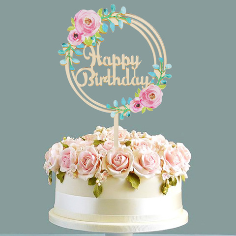 Flor de impresión de hoja verde, Topper para tarta de feliz cumpleaños  Cupcake de cumpleaños, Decoración de Pastel de fiesta de aniversario de  boda para hornear suministro - Historial de precios y