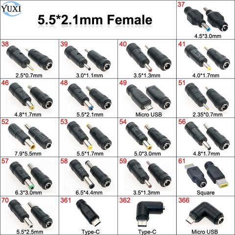 Conector hembra a macho, 5,5x2,1, 5,5x2,5, 7,9x5,5, 2,5x0,7, 4,8x1,7, 4,5x3,0, X, adaptador USB tipo C para ordenador portátil, 1 Uds. ► Foto 1/6