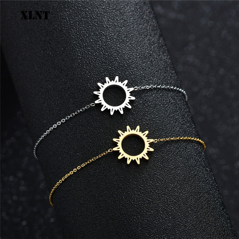 XLNT pulseras redondas simples para mujer encanto de oro con patrón de flor de sol pulseras geométricas joyería de acero inoxidable ► Foto 1/6