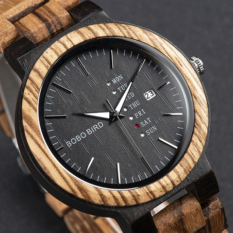 Reloj Masculino BOBO de madera con diseño de pájaro, reloj de pulsera de cuarzo para hombre, relojes de almacén de EE. UU. ► Foto 1/6