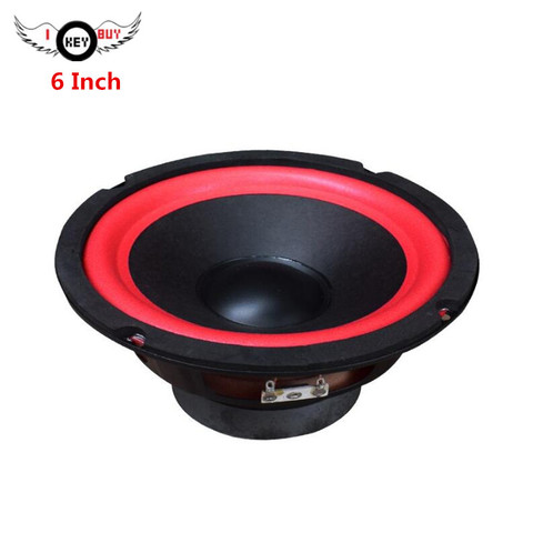 Caja de madera para Audio de coche de 6 pulgadas, Subwoofer de frecuencia completa modificado 4 Ohm 80W 165mm, impermeable, cono de plástico, altavoz con borde de goma rojo ► Foto 1/5