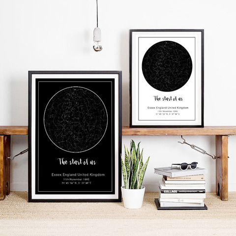 Pintura en lienzo de fase Mapa de estrellas y Luna personalizada, póster moderno en blanco y negro, Impresión de pared de guardería, imágenes artísticas para decoración del hogar y dormitorio ► Foto 1/6