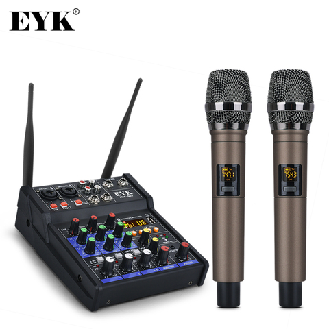 EYK EMC-G04, mezcla de audio con micrófono inalámbrico UHF, consola mezcladora estéreo de 4 canales, con Bluetooth y USB, para grabación de PC de DJ Karaoke ► Foto 1/6