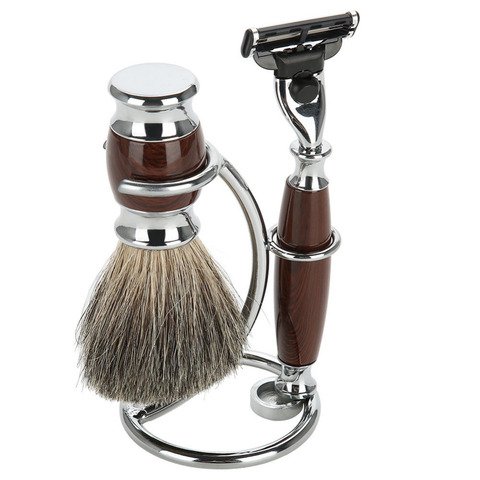 2 in1 de afeitar hombres herramienta titular plata compacto curvada de acero inoxidable brocha de afeitar manual de la maquinilla de afeitar soporte soportes barba limpieza, afeitadora ► Foto 1/5