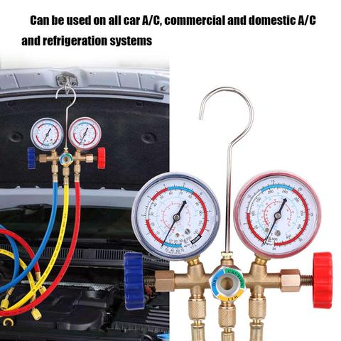 Conjunto de manómetro de refrigerante herramientas de aire acondicionado con manguera y gancho para R12 R22 R404A R134A aire acondicionado ► Foto 1/6