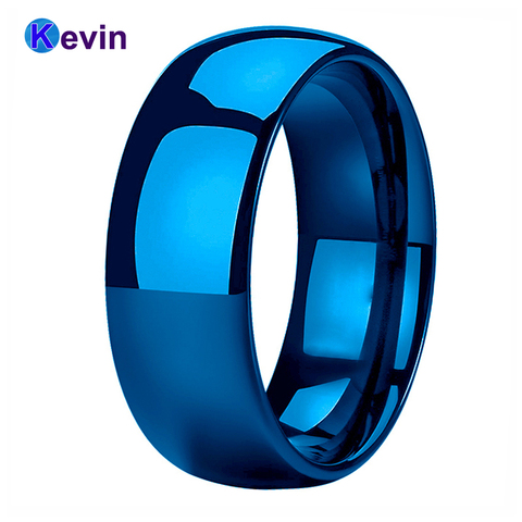 Anillo de boda de tungsteno azul para hombres y mujeres, banda de cúpula pulida, 6MM, 8MM, disponible ► Foto 1/6