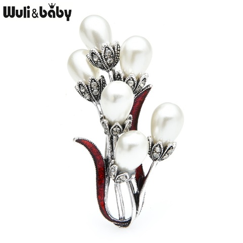 Wuli & baby, broches de flores esmaltadas con perlas, ramo para mujer, boda, banquete, broche, alfileres, regalos ► Foto 1/3