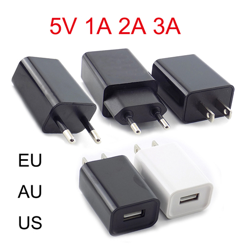 Adaptador USB de viaje para cargador de teléfono, 5V, 1A, 2A, 3A, adaptador de fuente de alimentación para carga de escritorio, enchufe europeo, estadounidense y australiano, N11, blanco y negro ► Foto 1/6