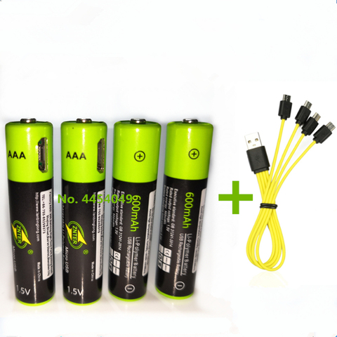 Batería recargable de polímero de litio recargable USB de 4 piezas nueva ZNTER 1,5 V 600mAh AAA con Cable Micro USB carga rápida ► Foto 1/6