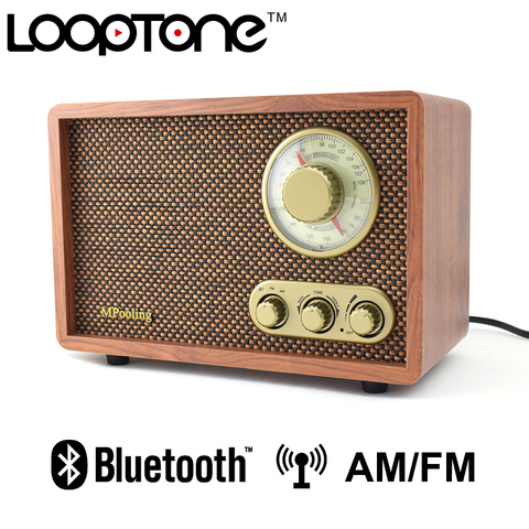 LoopTone-Radio de mesa con Bluetooth AM/FM, Hi-Fi, clásico, Vintage, altavoz incorporado, agudos y Control de graves, hecho a mano, madera ► Foto 1/6