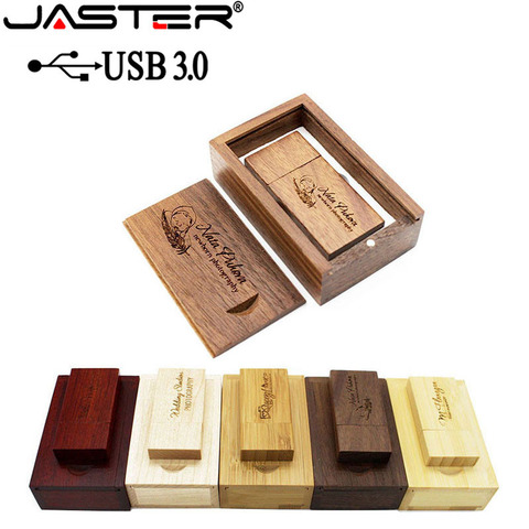 Pendrive USB JASTER 3,0 de madera + caja de madera, pendrive usb 4GB 8GB 16GB 32GB 64GB, regalo de fotografía de boda, logotipo personalizado gratis ► Foto 1/6