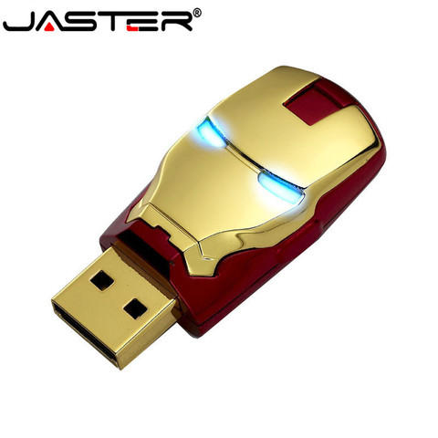 Unidad Flash USB JASTER 2,0, Ironman, 4GB, 8GB, 16GB, 32GB, 64GB, USB 2,0, Pendrive de Metal, luz LED azul ► Foto 1/6