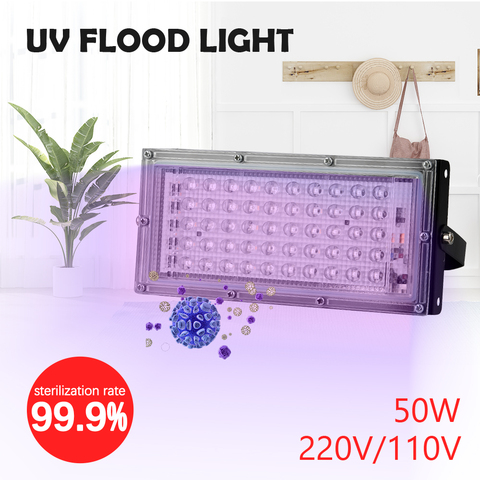 Luz de inundación ultravioleta 50 LED 50W, reflector de Lámpara Germicida UV, lámpara de Uvc para jardín al aire libre, esterilizador UV, envío gratis ► Foto 1/6