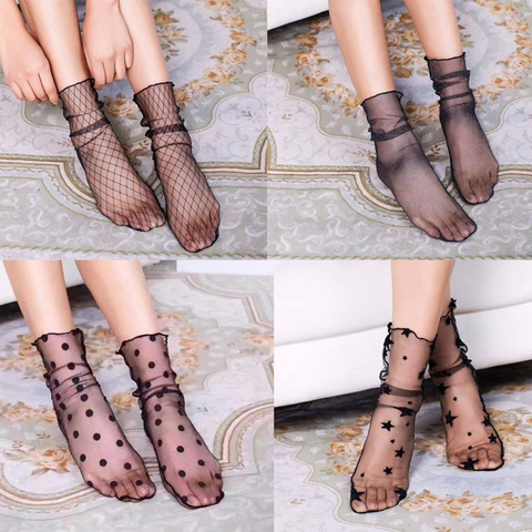 Calcetines Retro de malla Floral con cordón para mujer, medias finas transparentes de tubo, calcetín ultrafino de seda transpirable para primavera y verano ► Foto 1/5