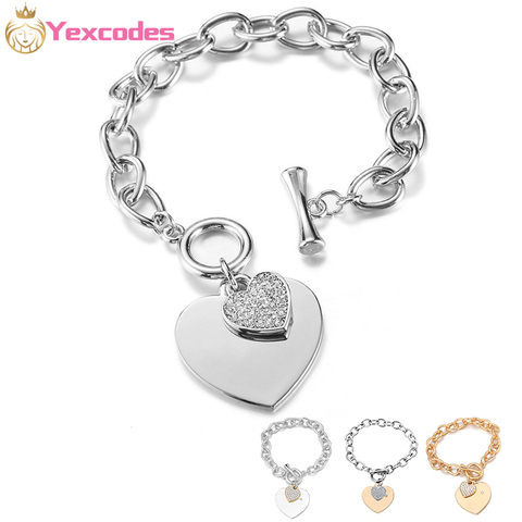 Pulseras con dijes en forma de corazón para mujer, brazalete de acero inoxidable, Color dorado y plateado, joyería de estilo europeo y americano ► Foto 1/6