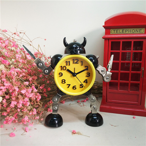 Reloj con alarma de Metal para niños, reloj con forma de Robot, dibujos animados, mesa de escritorio, despertador, regalo de Navidad ► Foto 1/5