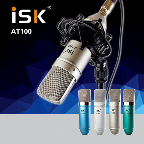 ISK-micrófono de condensador AT100 para grabación de ordenador, karaoke de red de rendimiento para estudio de grabación, con soporte antigolpes ► Foto 1/6