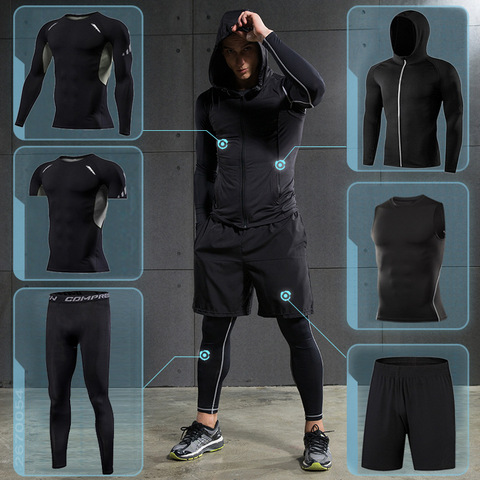 Conjuntos de running para hombre Ropa deportiva ajustada para gimnasio ropa deportiva para hombres Chándal de entrenamiento ajustado Ropa deportiva para trotar Chándal de entrenamiento de baloncesto Camiseta Dry Fit ► Foto 1/6