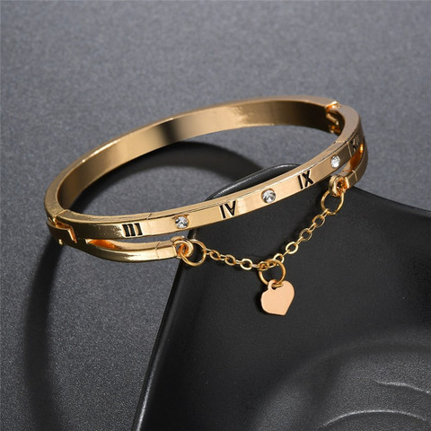 Letepi-pulseras de Color oro rosa/dorado/plateado para mujer, brazaletes con números romanos de corazón, pulsera con abalorio para mujer 2022 ► Foto 1/6