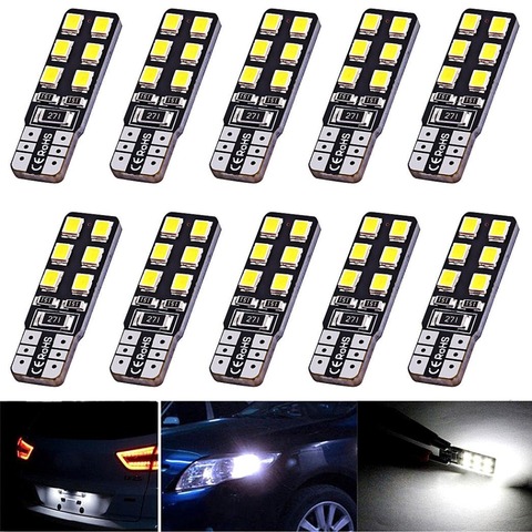 10 Uds blanco Canbus T10 5050 12SMD luz LED ERROR libre coche instrumento para puerta lámpara aparcamiento lámpara de placa de matrícula cuña de separación bombillas ► Foto 1/6