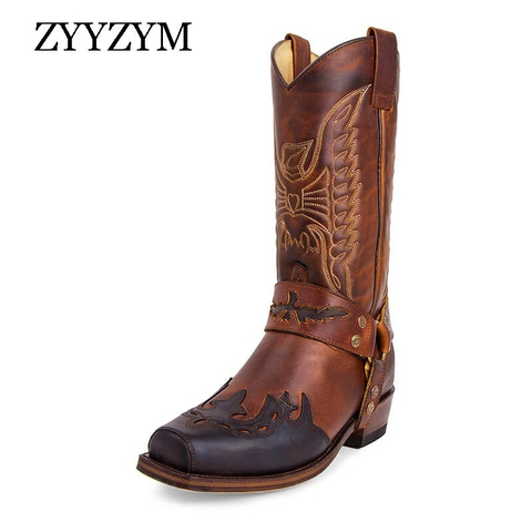 ZYYZYM-Botas De cuero De media caña para Hombre, Zapatos Retro hechos a mano, para Otoño e Invierno ► Foto 1/5