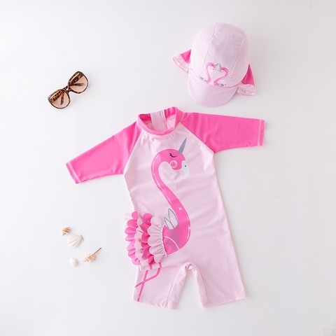 Bañador de unicornio para niña, traje de baño de Surf, 9M-6Y, rosa, 3D, con volantes, flamenco, pulpo, protección UV para niños ► Foto 1/6