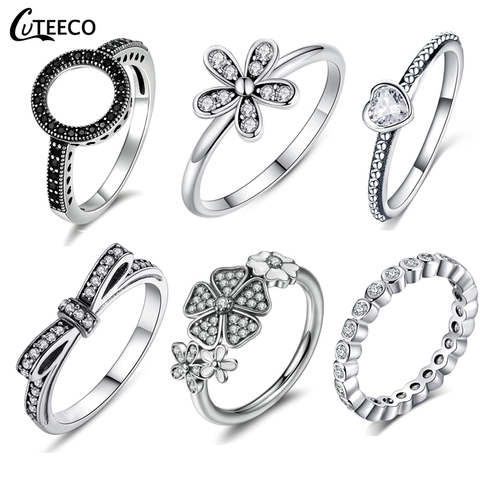 CUTEECO Color plata claro CZ anillo de compromiso para mujeres Ajuste Original marca anillos 2022 Venta caliente boda banda joyería Dropshipping ► Foto 1/6